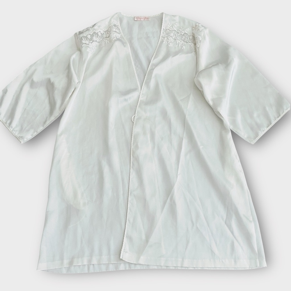 Vintage Oscar de la Renta Women’s Robe Pink Label Embroidered Silky Ivory Luxury